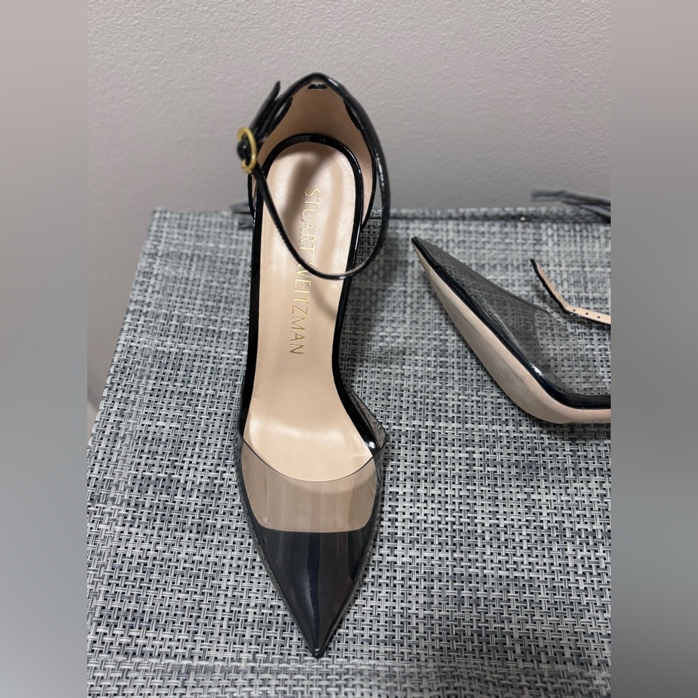 Stuart Weitzman PVC black leather ankle strap heel size 12. - Picture 8 of 14